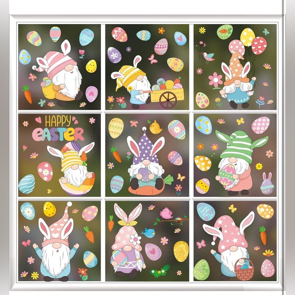 Gnome Easter Window Clings - 9 Sheets Stickers for Glass Windows NIP 2 set - Picture 6 of 10